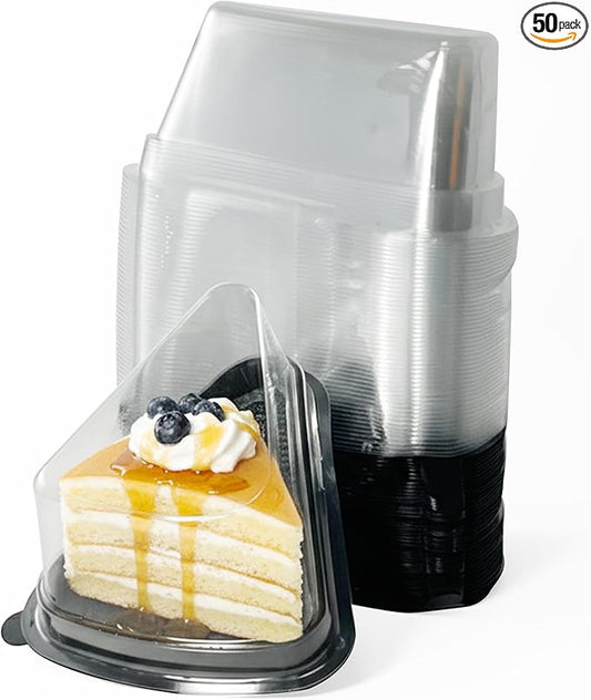 DoubleWave 50-Pack Clear Cake Slice Containers | BPA-Free, Stackable Dessert Holders for Parties, Weddings, and Special Events – Shatter-Resistant Plastic | Keeps Cake Fresh at Parties