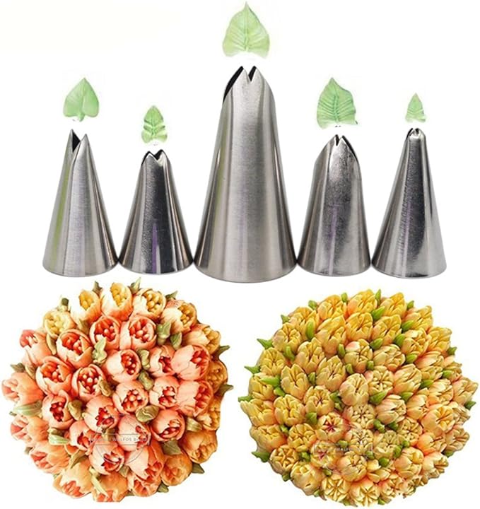 FantasyDay 5-piece Stainless Steel Piping Tips Piping Nozzles Cake Decorating Supplies Cookies Cupcake Icing Decorating Supplies Decorating Kits Frosting Icing Tips Baking Set Tools