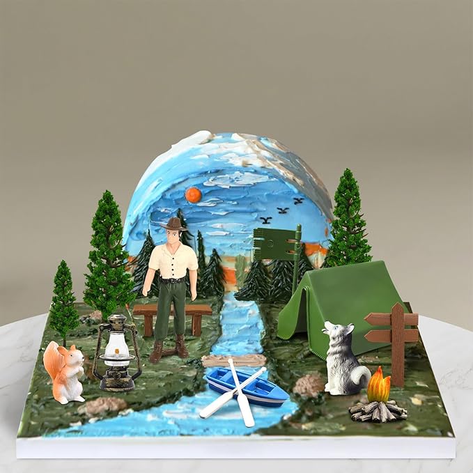 Knana 14Pcs Camping Cake Topper Camping Cake Decorations Camping Theme Decorations for Forest Themed Birthday Party Supplies