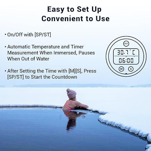 Ice Bath Thermometer, Cold Plunge Floating Thermometer with Timer, Waterproof Floating HD Display Timer, for Ice Baths, Hot Baths