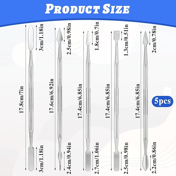 Clay Sculpting Tools, 5 PCS Stainless Steel Pottery Spatula Wax Carving Tools Set Double-Ended Polymer Clay Tools Kit for Modeling, Embossing, Sculpting and Shaping Miniatures