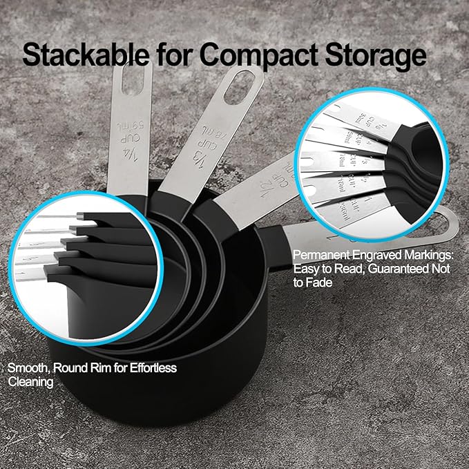 Measuring Spoons and Cups Set, Stackable Stainless Steel Kitchen Gadgets for Baking and Cooking