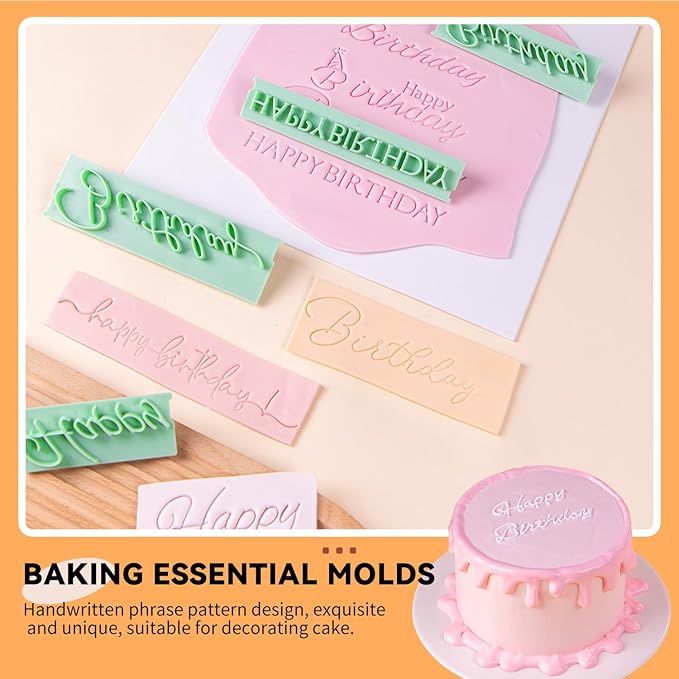 KALAIEN 8Pcs Happy Birthday Fondant Stamp,Custom Cookie Stamp, Happy Birthday Letters Embosser for Cake,DIY Cake Decorating Printing