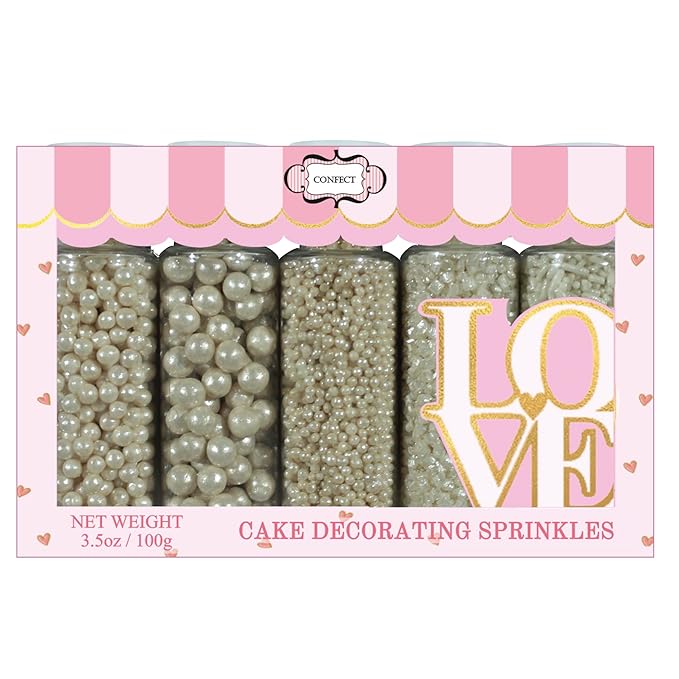 Confect Sprinkles for Christmas Cakes & Cupcakes Decoration | Birthday Sprinkles | Assorted Pack of 5 Wedding Glamour Pearl Sprinkles | Mix Dragees, Jimmies & Sparkling Sugar | Vegan, Gluten-Free, Soy-Free, Dairy-Free, Palm Oil-Free- 5 Oz