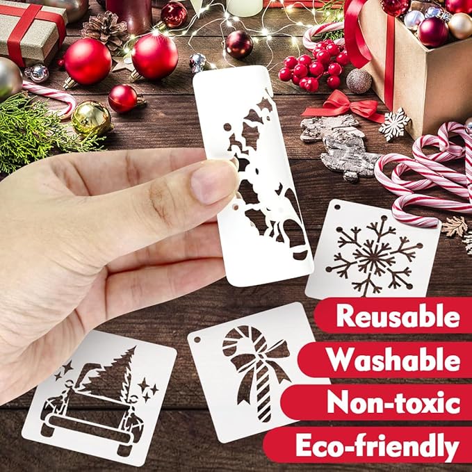 50 PCS Christmas Painting Stencils Reusable Christmas Stencils for Painting on Wood Rocks Canvas Fabric Glass Pottery 4x4 Inch