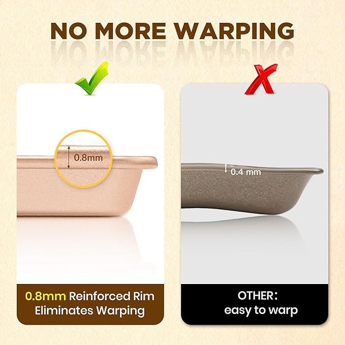 Saker nonstick baking sheet pan set,EvenHeat Baking Sheets Set of 2, Non-Stick Cookie Pan for Perfect Baking Results, Oven Safe Carbon Steel Bakeware (Champagne Gold)
