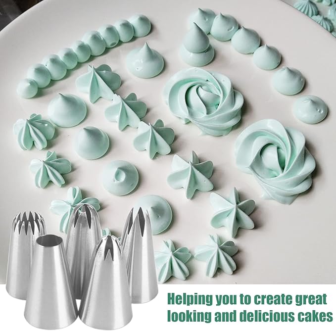 Icing Piping Nozzles,5Pcs/Set Stainless Steel Round Piping Nozzles Cake Decorating Tips Set for Baking, Cakes, Cup Cakes, Cookies