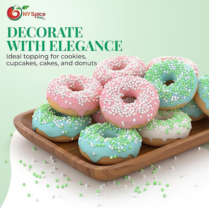 NY Spice Shop Christmas Green Sprinkles - 1 Pound Nonpareils & Snowflake Green Sprinkle - Baking Christmas Themed Holiday Winter Sprinkle - Candy Cane Sprinkles for Holiday Baking & Cupcake Toppings