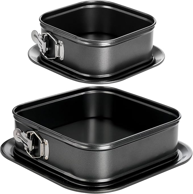 SOUJOY Set of 2 Springform Cake Pan, Non-stick Square Cheesecake Pan, Cake Pan with Removable Bottom, Ice Cream Cake Bakeware, Black