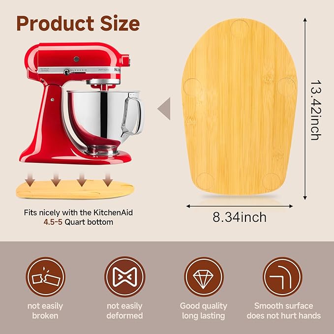 Mixer Slider Compatible with 4.5-5 QT Kitchen Aid Stand Mixers, Kitchen Countertop Storage Mover Sliding Caddy Mixer Slider Mat for Kitchen Aid Stand Mixer Accessories Attachment (Bamboo - Natural)