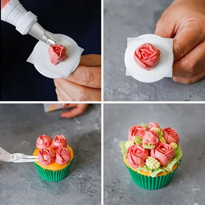 Dr.Pedi 5 Pieces Rose Flower Piping Tips Set Cake Decorating Tips Icing Piping Nozzles Set Cupcake Decorating Kit Cupcake Pastry Tool