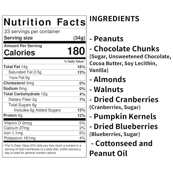 Brain Booster Nut Seed and Fruit Mix - walnuts, almonds, peanuts and a touch of sweetness from dried cranberries, blueberries, and chocolate. (1.75 pound bag)