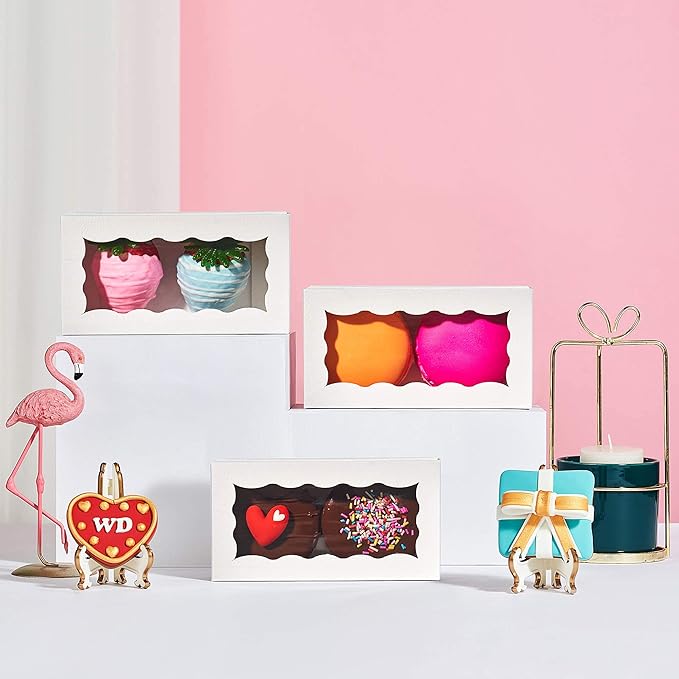 JCXGRVC small treat boxes 100pcs - white candy box with window - 4.17x2.16x1.37 inches - perfect for chocolate, small bakery boxes macaron boxes for 2