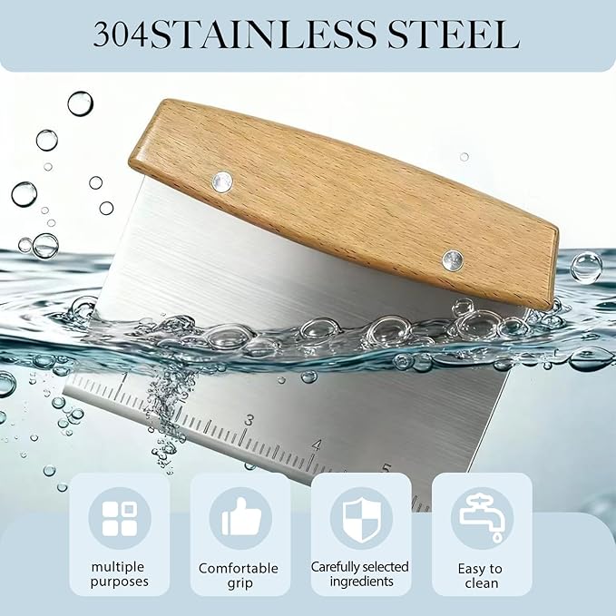 Bench Scraper with Scale, Stainless Steel Dough Cutter and Pizza Cutter, Multipurpose Kitchen Tool for Baking and Cooking, Professional Pastry Scraper for Bread Dough and Pizza