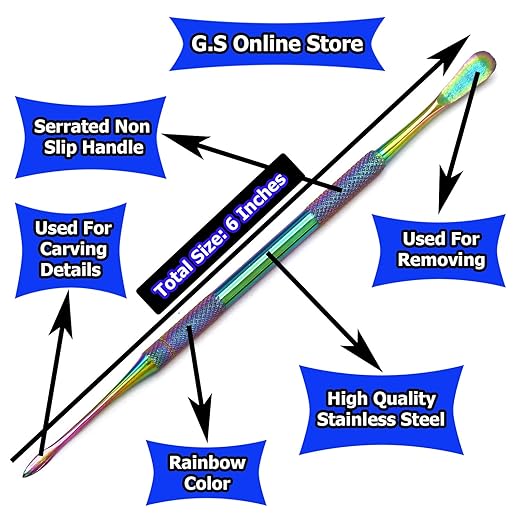 Stainless Steel Double-Sided Spear Point & Smoother Scoop Wax & Clay Sculpting Tool (3 Mix Colors)