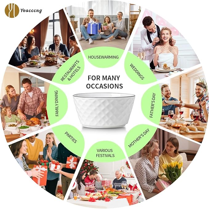 Yeacccng Soup Bowls Set of 6, 30oz Ceramic Cereal Bowls, Scratch-Resistant, Lead-Free, 6 inch White Soup Bowls for Soup, Oatmeal, Salad, Pasta, Dessert Snacks, Fruits, Dishwasher & Microwave Safe