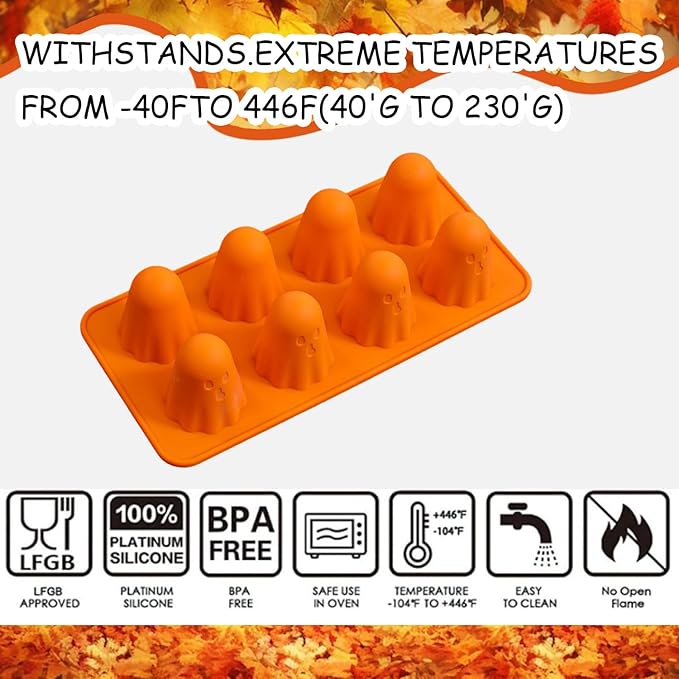 2 Pcs Halloween Silicone Molds for Chocolate 3D Ghost Silicone Mold Cute Spooky Halloween Chocolate Molds for Sugar Cake Soap Candy Mold Jelly Making DIY Tools