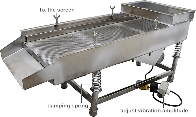 TECHTONGDA Straight Vibrating Sieve Screen Shaker Electric Linear Sifter Machine Stainless Steel One Layer One Motor 3mm Screen Size 11.8×29.5inch 110V
