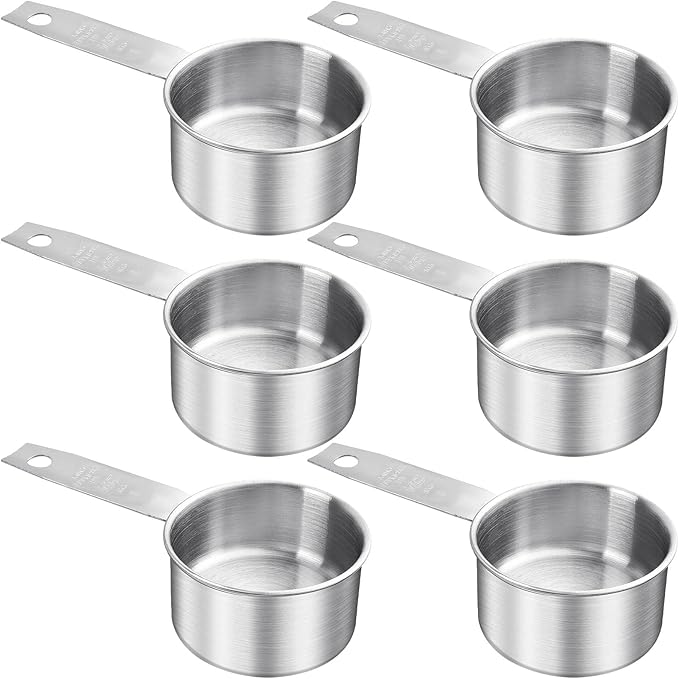 6 pcs 1 Cup Measuring Cup, Stainless Steel Measuring Cups, 250 ml | 240 cc | 8 oz | Engraved Marking Single Measuring Scoops, Metal Measuring Cup for Kitchen Baking & Cooking
