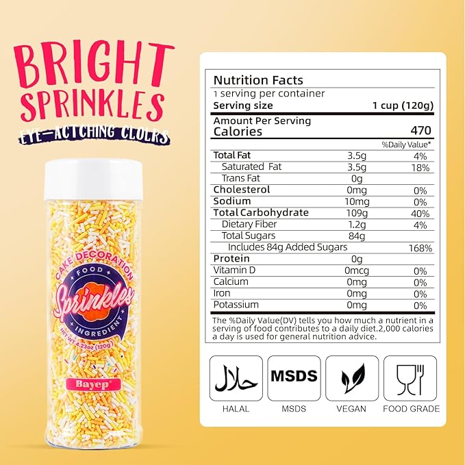 Candy Corn Dye Free Sprinkles, Natural Colors & No Artificial Dyes, Orange Yellow White Jimmies for Baking, Fall Thanksgiving Cake Decorations, Cookies, Dessert Toppings, 4.2oz