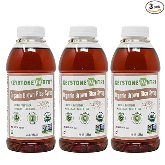 Keystone Pantry Organic Brown Rice Syrup – 23 OZ Bottle – Vegan and Gluten Free – HFC, Corn Syrup Substitute – Syrup for Baking – Great for Homemade Granola Bars – Coffee Sweetener – DE 42 – 3 BOTTLES