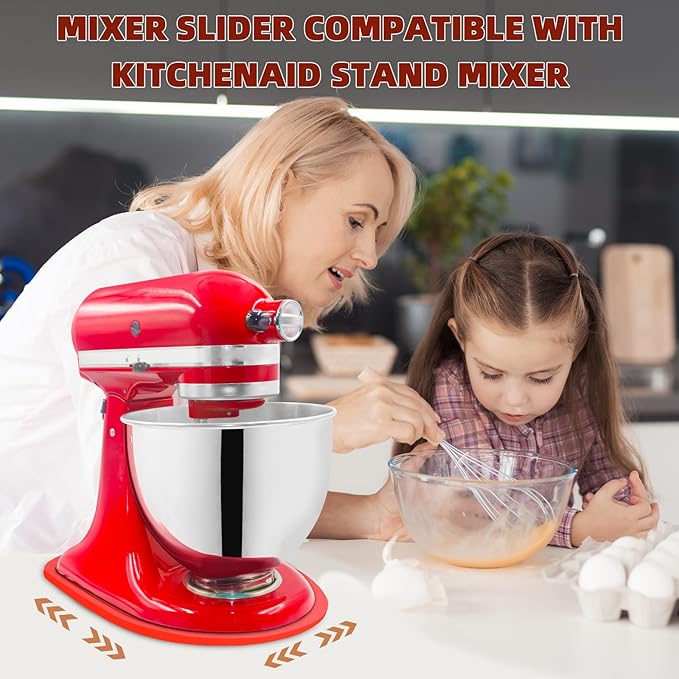 Mixer Slider Compatible with 4.5-5 QT Kitchen Aid Stand Mixers, Kitchen Countertop Storage Mover Sliding Caddy Mixer Slider Mat for Kitchen Aid Stand Mixer Accessories Attachment (Pine Wood - Red)