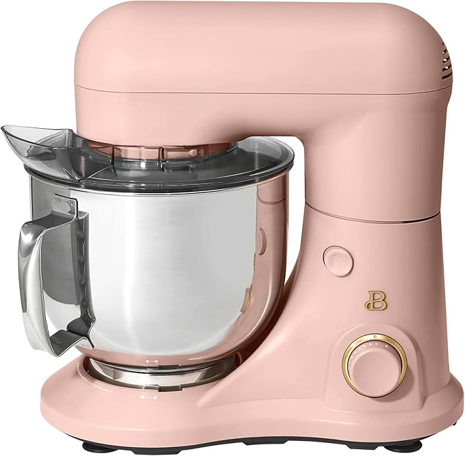 Beautiful 5.3 QT Stand Mixer w/Tilt-Head Design, Stainless Bowl, 300-Watt Power, 12-Speed Control, Includes Beater, Dough Hook, Whisk, Splash Shield (Rose)