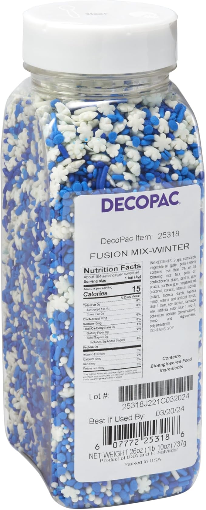 DECOPAC Winter Fusion Mix Candy Sprinkles, 26oz, Fancy Sprinkles in Handheld Container, Edible Sprinkles For Celebration Cakes, Cupcakes, Cookies and Donuts