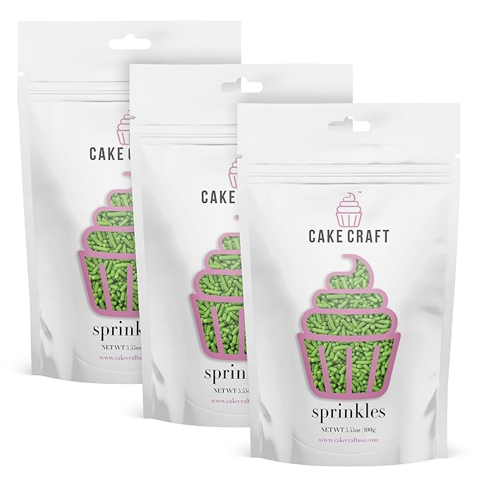 Cake Craft Green Sugar Strand Sprinkles (Jimmies) – 3-Pack (100g Each) | Bright Green Sprinkles for Cakes, Cupcakes, Cookies & More | Festive Color & Sweet Crunch