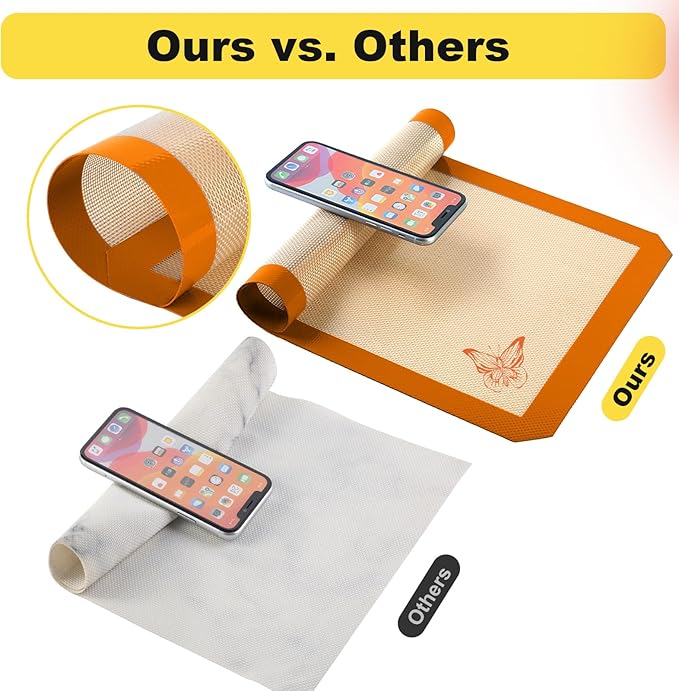 Silicone Baking Mat, 2 Pac 16.5"L x 11.6"W Silicone Cookie Sheets Reusable Baking Mat - Non-Stick Food Safe Dark Gray Oven Baking Sheet for Making Cookies, Macaroons, Bread