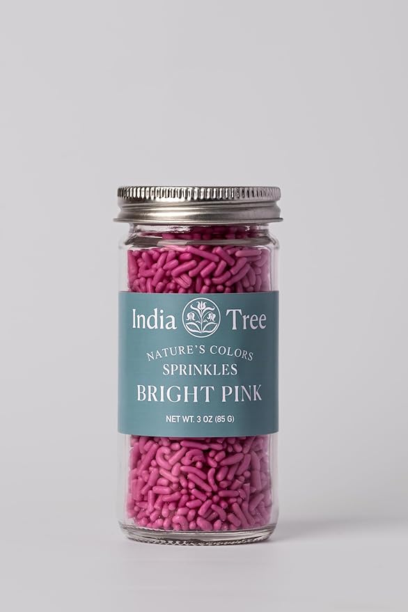 Bright Pink Sprinkles – Vegan, Non-GMO, Dye-Free, Allergen-Free, 3 oz Jar – India Tree Nature’s Colors