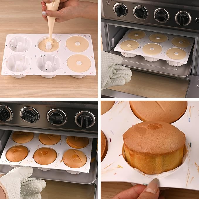 HUAKENER 3 Pcs Mini Fluted Cake Pan, 6-Cavity Fluted Tube Cake Pan, Non-stick Silicone Baking Mold for Cupcakes, Donuts, Muffins, Cornbread, Brownies, Jellies