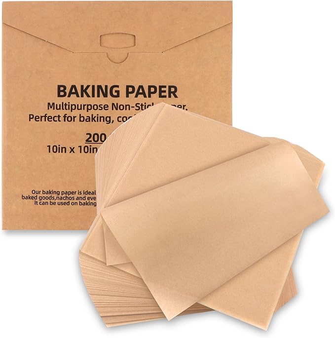 200 Pcs Parchment Paper Baking Sheets, 10"x10" Precut Non-Stick Baking Parchment Paper Sheets Bun Sheet Pan Liners.Baking Grilling Air Fryer Steaming Bread Cup Cake Cookie (Brown-10"x10")