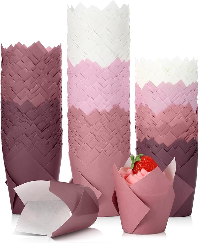 Havawish 500 Pcs Standard Size Gradient Pink Tulip Cupcake Liners, Party Baking Liners Greaseproof Cupcake Wrappers Muffin Liner Baking Cups for Wedding Birthday Baby Shower Holiday Party