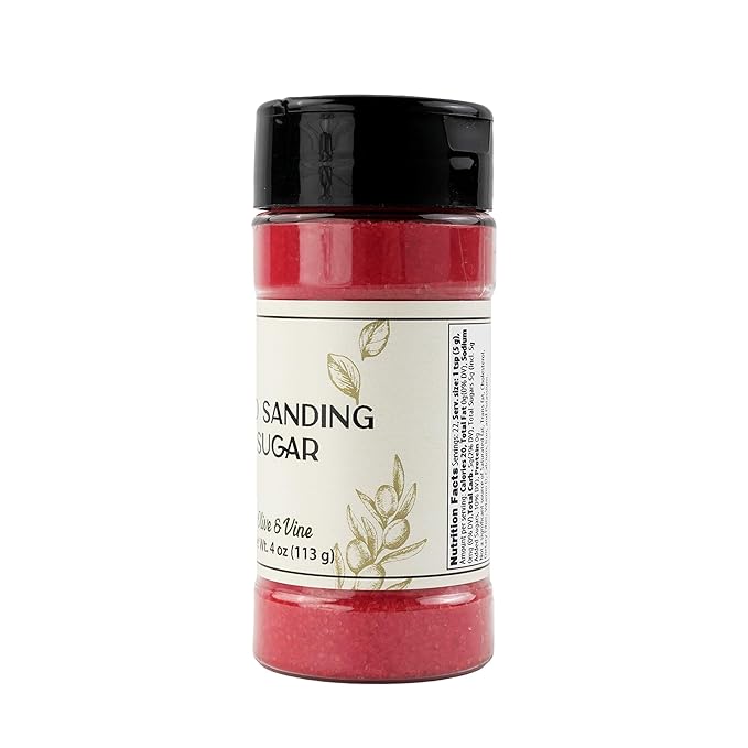 Olive & Vine Red Sanding Sugar, Sweet Finish, For Baking & Decorating, Rich Tradition, Authentic Taste, For Global Recipes (4 Ounce)
