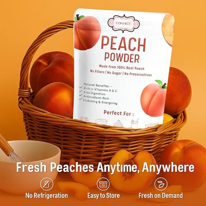 Confect Peach Fruit Powder | Pure & Natural Fruit Powder for Smoothies, Baking, Beverages, Juices, Tea & DIY Recipes | Vegan, Gluten-Free, No Added Sugar – 5 OZ