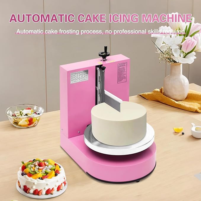 Cake Icing Machine 200W Auto Cream Spreading Machine w/LED Display, Horizontal & Vertical Spatula Adjust, Professional Cake Decorating Machine Pink Auto Frosting Turntable for 4-12 Inch Cakes