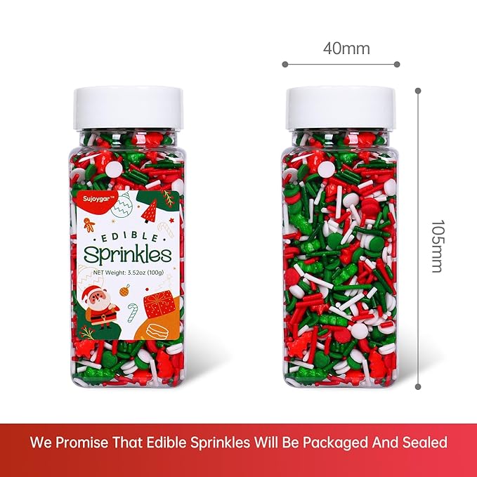 Christmas Sprinkles for Cake Decorating, 3.52oz Edible Red Green Sprinkles for Cupcake Toppers Baking Cookie Ice Cream Dount Chocolate Christmas Party