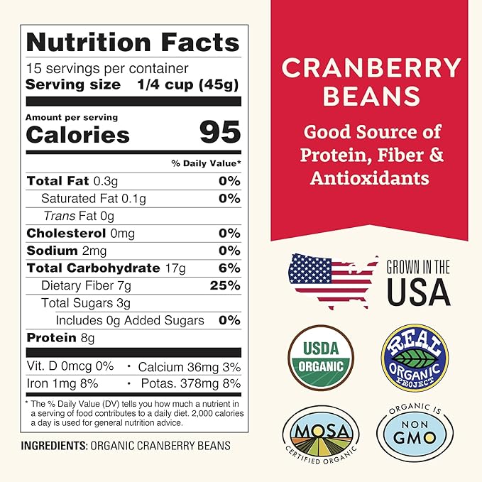 Organic Dried Cranberry Beans 1 lb - Non-GMO, USDA Organic, Farmed From Regenerative Soil, Tested Clean Certified, Vegan - Rich in Fiber & Protein for Soups, Burritos, Salads & Chili - Grown In USA by Doudlah Farms