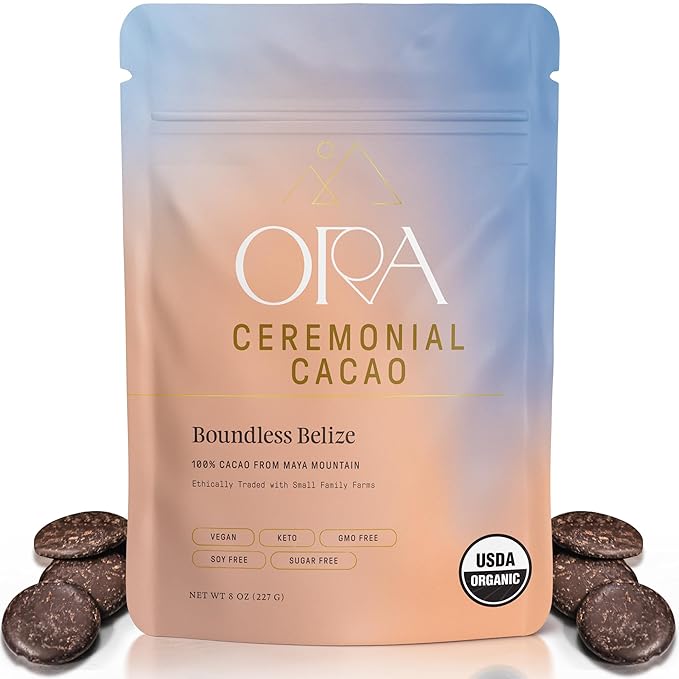 ORA Ceremonial Cacao - Boundless Belize - Organic 100% Cacao - Ethical - Regenerative - High Flavanol - Coffee Alternative - Better Energy - Heavy Metals Tested - Unsweetened - 8oz