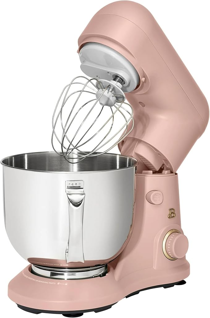 Beautiful 5.3 QT Stand Mixer w/Tilt-Head Design, Stainless Bowl, 300-Watt Power, 12-Speed Control, Includes Beater, Dough Hook, Whisk, Splash Shield (Rose)