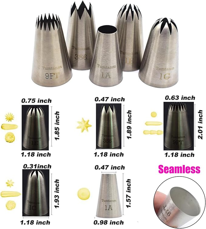 Piping tips large Cake Decorating tools, 5 pack Cake piping Nozzles Tips Kit - DIY Icing Nozzle Tool for Cupcakes