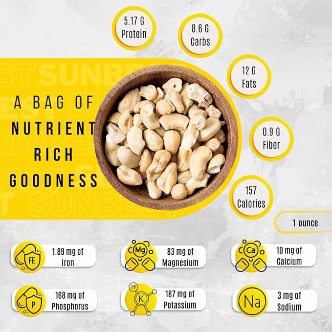 Sunbest Natural Raw Cashews – Large Cashew Pieces, 5 lb Bulk Bag (80 oz) – Unroasted & Unsalted Cashew Nuts – Fresh, Buttery Texture, Nutrient-Rich, Keto, Paleo, Vegan – Non-GMO, Gluten-Free, Kosher