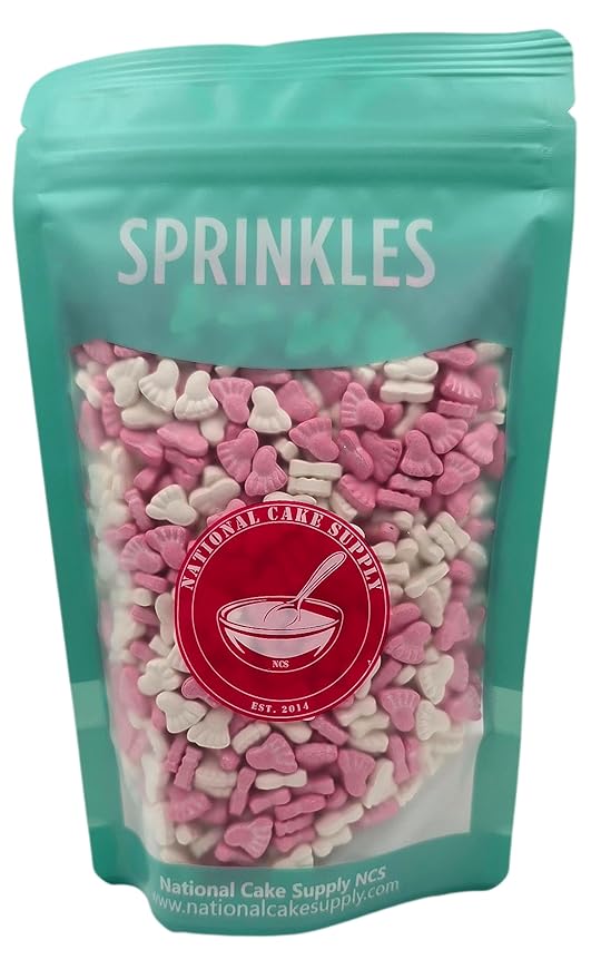 NCS Pink and White Baby Feet Edible Candy Sprinkles, 8 ounces