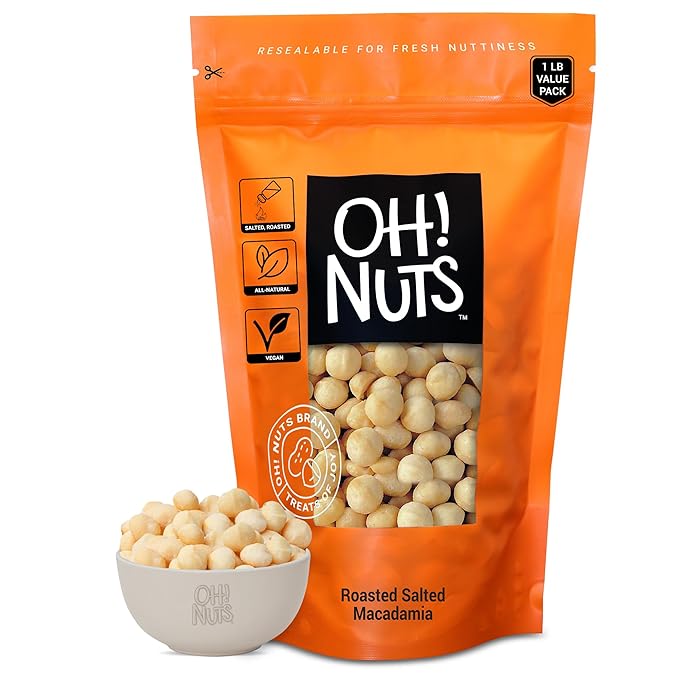 Oh! Nuts Roasted Salted Macadamia - 1 lb - Macadamia Nuts Salted - Premium Roasted Macadamia