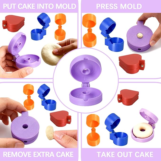 4 PCS Cake Pop Mold Press Set for Sphere, Heart & Ring Shapes - 3D Printed Cake Pop Maker with Cutter and Pusher Tool for Home Baking, Birthday Parties, Wedding Dessert