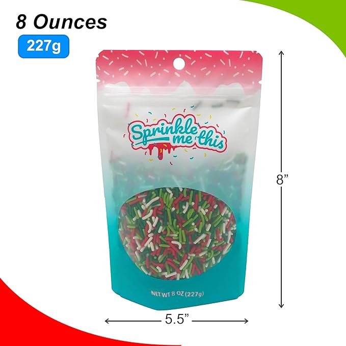 Mistletoe Magic Sprinkle Mix - 8 oz Resealable Stand Up Candy Bag - Christmas Themed Sprinkle Topping - Bulk Holiday Sprinkles for Baking and Desserts
