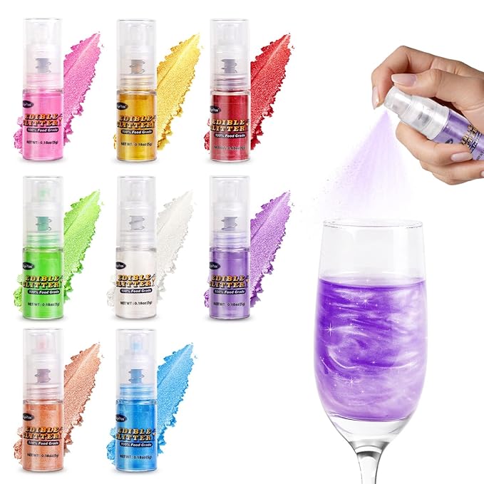 Purple Edible Glitter Spray 5g, Shimmer Edible Glitter for Cocktails, Food Grade Luster Dust for Beverages & Cake Decorating, Drinks, Baking, Chocolate