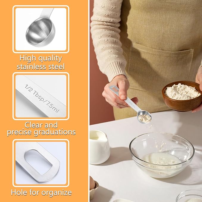 2 PCS Measuring Spoons Tablespoon Measuring Spoon 1/2 Tbsp (1 1/2 tsp | 7.5 ml |7.5 cc| 0.25 oz) Mini Spoons Stainless Steel Measuring Spoons for Kitchen Cooking Spoon(Silver)
