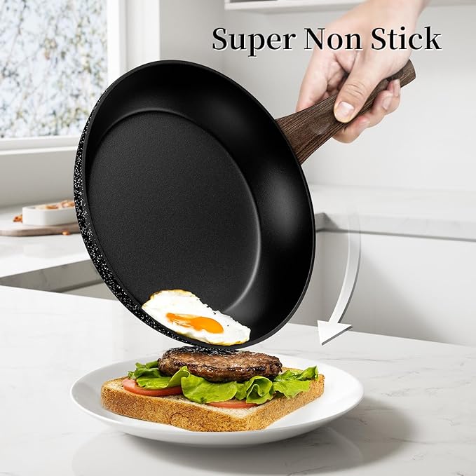 Frying Pan Nonstick - 9.5 Inch Frying Pan,Non Stick Skillet Egg Omelette Pan, Black Nonstick Non Toxic Cooking Pan,Oven Safe, Induction Compatible, PFOA Free